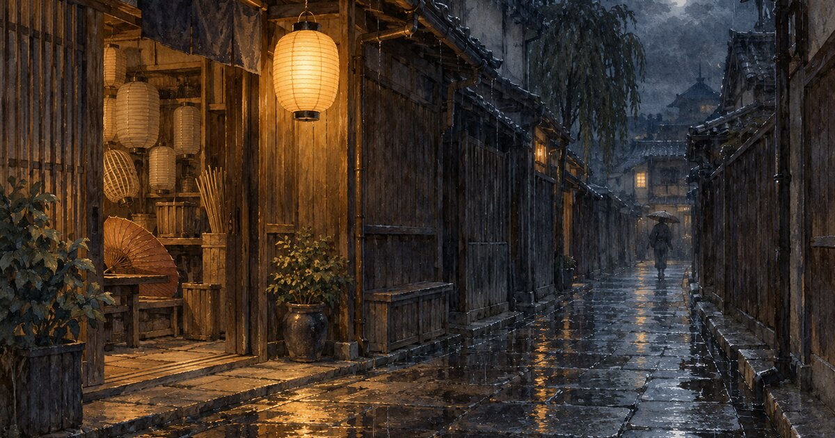 雨の夜の貸し提灯